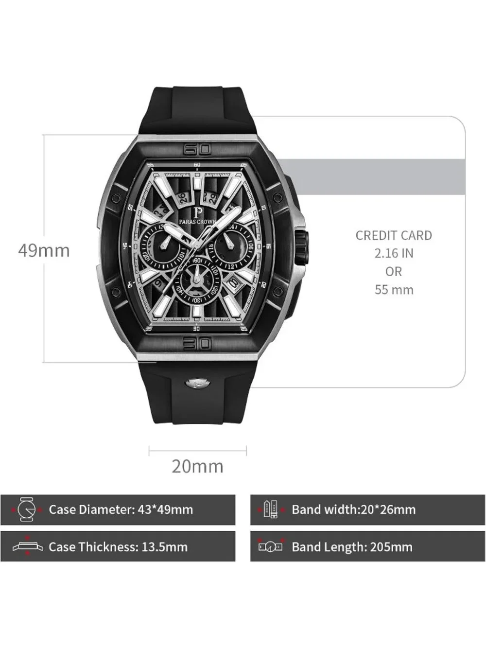 Men's Silver Fashion 5ATM Waterproof Quartz Luxury Chronograph Analog Watch